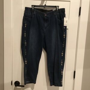 Catherines Blue Cropped Jeans with Distressed Details